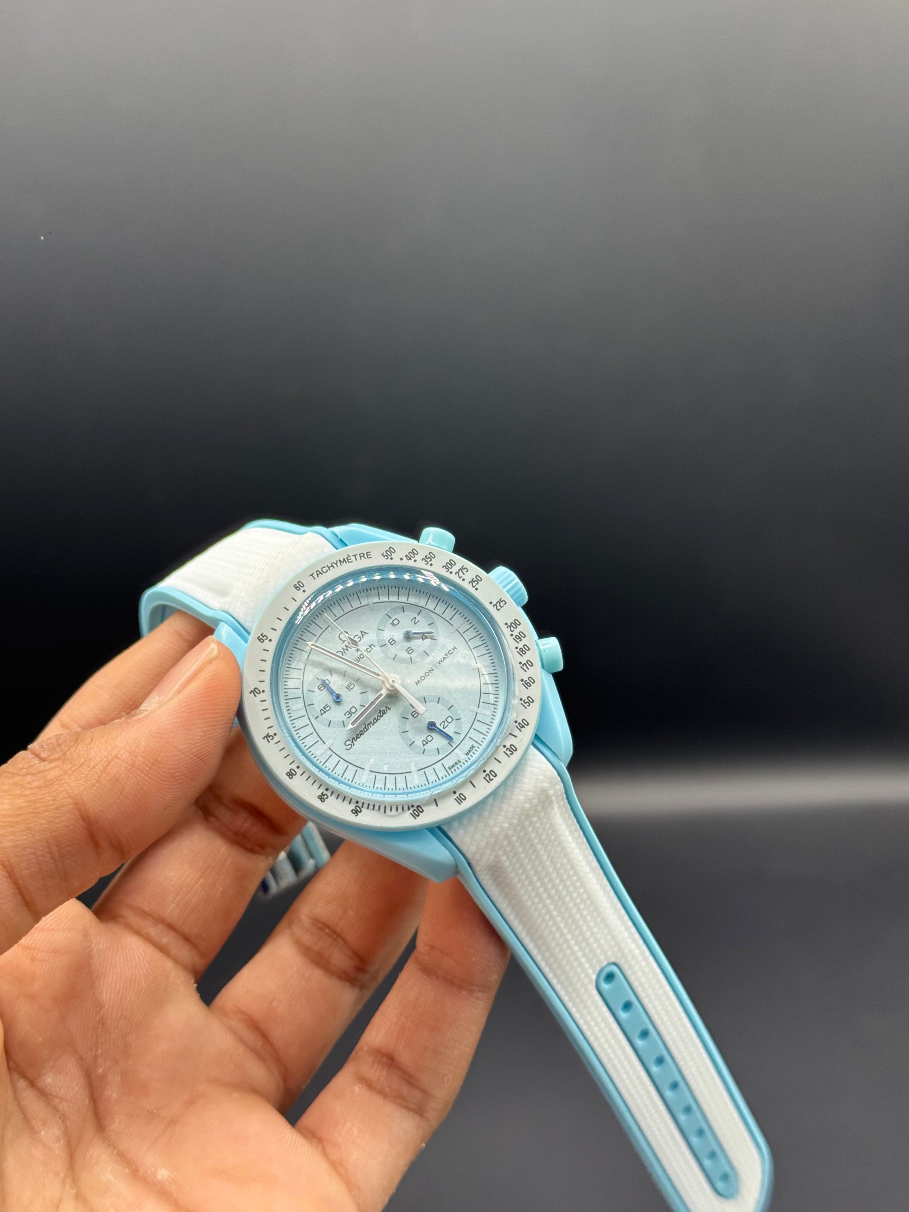 Ice Blue Dial Chronograph Style | Quartz Movement | White Silicone Strap | Lightweight Comfort | Bold Sport-Luxury Design