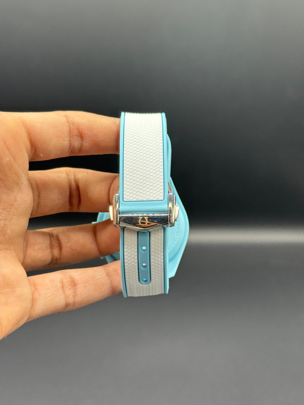 Ice Blue Dial Chronograph Style | Quartz Movement | White Silicone Strap | Lightweight Comfort | Bold Sport-Luxury Design