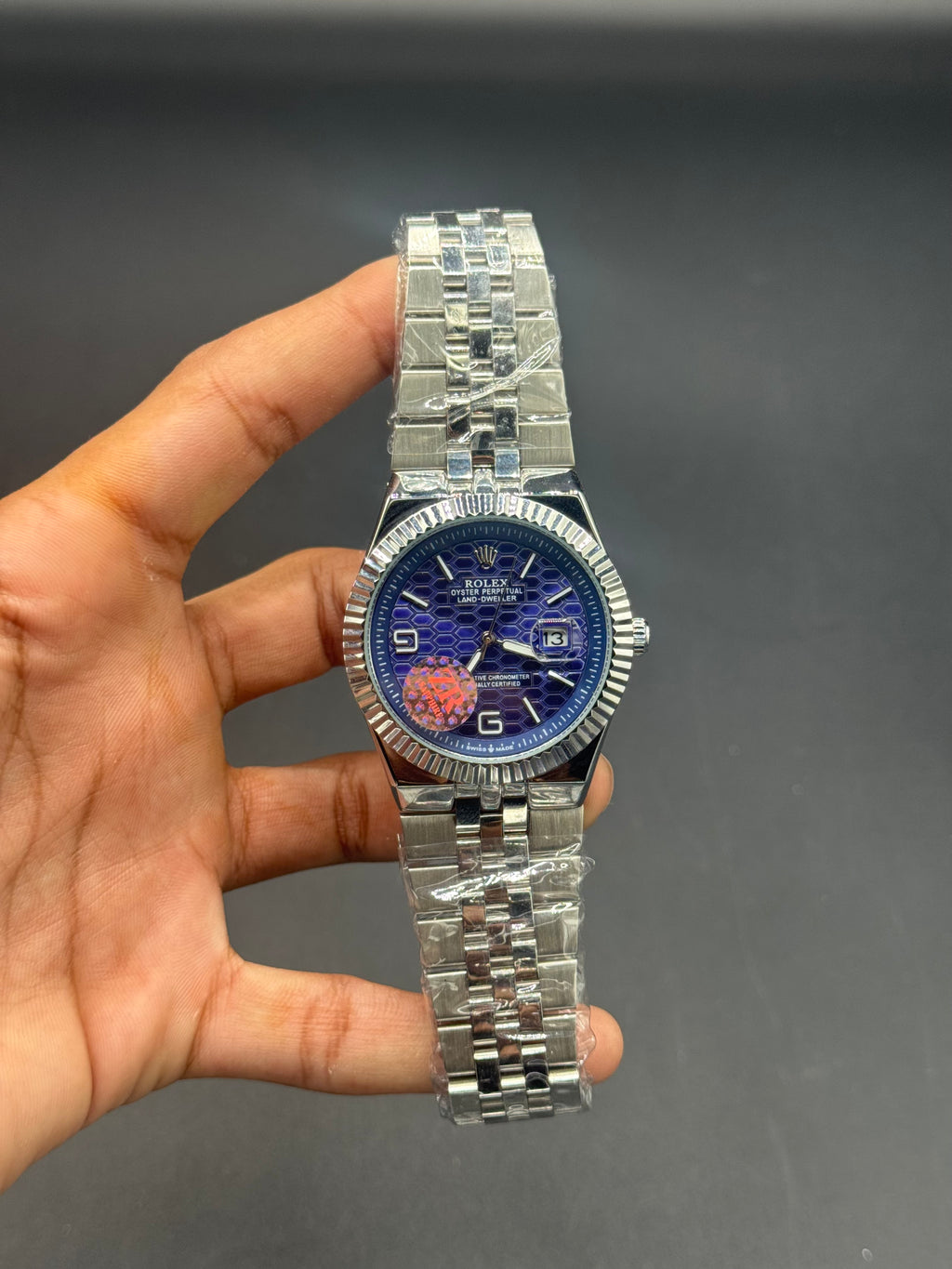 Blue Dial Land-Dweller Inspired | Semi Automatic Machinery |Silver Stainless Steel Chain | Honeycomb Texture | Date Display