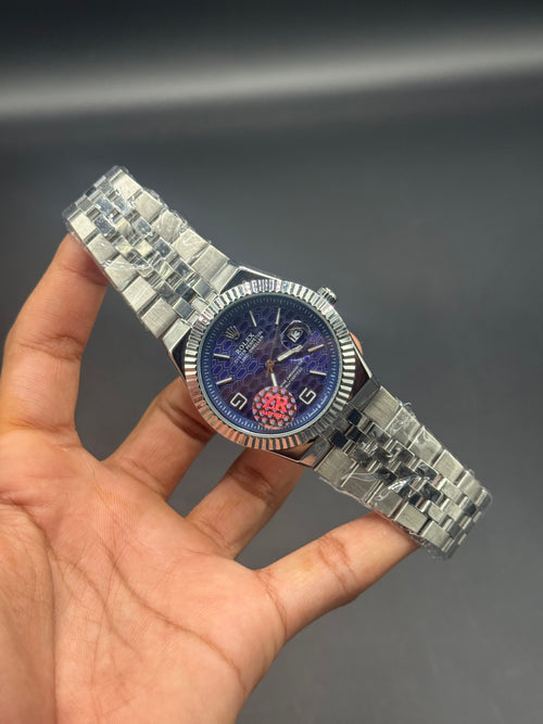 Blue Dial Land-Dweller Inspired | Semi Automatic Machinery |Silver Stainless Steel Chain | Honeycomb Texture | Date Display