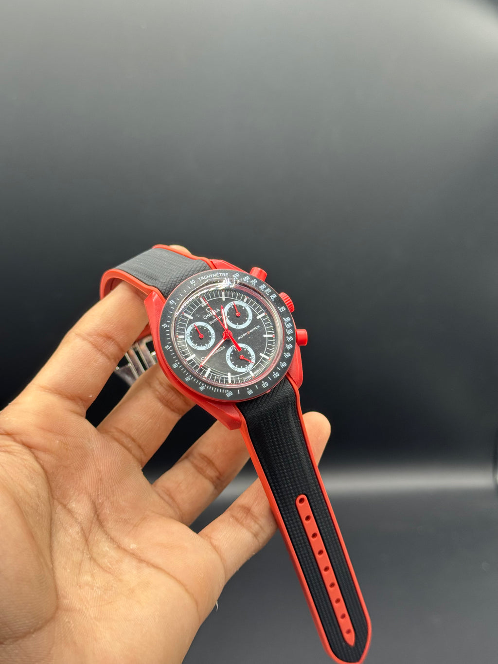 Black & Red Dial Chronograph Style | Quartz Movement | Black Silicone Strap | Lightweight Comfort | Bold Sport-Luxury Design