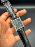 CTR Silver Rectangle Dress Watch | Black Roman Dial | Leather Strap | Classic Executive
