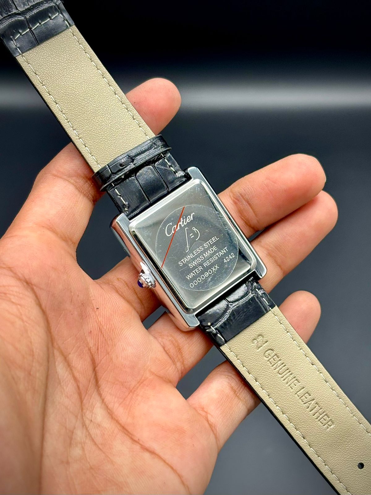 CTR Premium Tank Style Watch – Silver Case | Guilloché Dial | Croc Embossed Leather