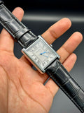 CTR Premium Tank Style Watch – Silver Case | Guilloché Dial | Croc Embossed Leather