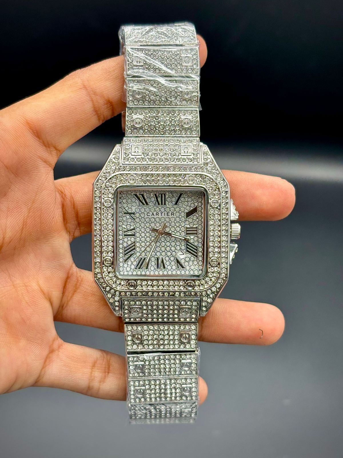 CTR Full Iced Luxury Sport Watch | Square Case | White Roman Dial | Diamond Set Bracelet
