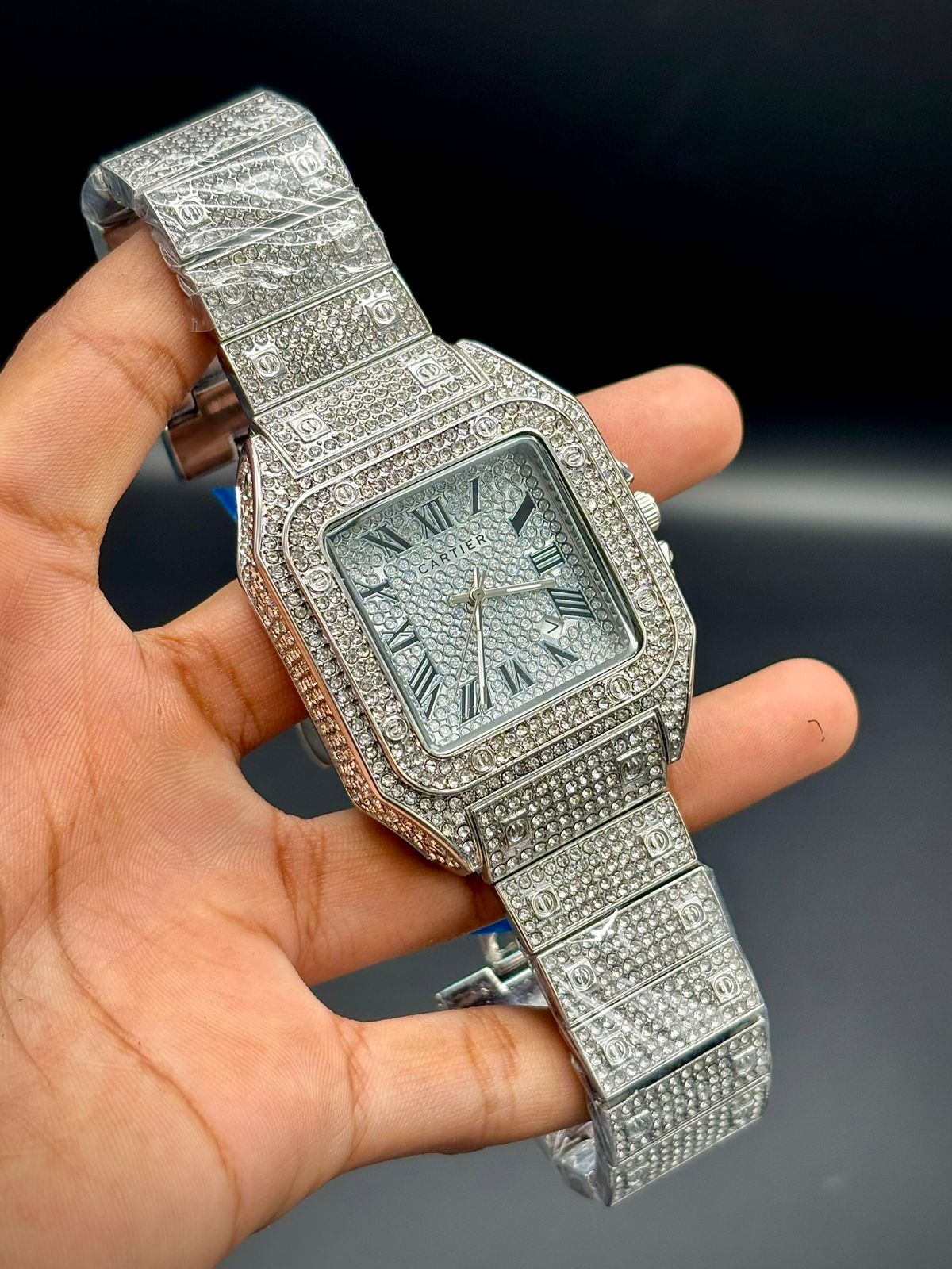 CTR Full Iced Luxury Sport Watch | Square Case | White Roman Dial | Diamond Set Bracelet