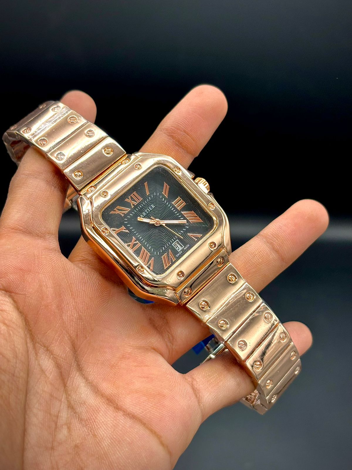 CTR Premium Rose-Tone Men’s Watch – Roman Numerals | Date Window | Screw-Link Bracelet