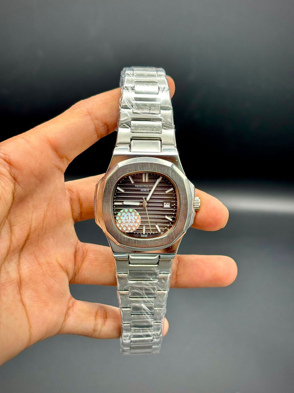 PTK Premium Steel Men’s Watch – Striped Brown Dial | Rounded Octagon Case | Date Window