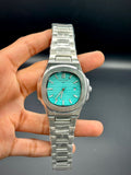 PTK All-Silver Luxury Sport Watch | Octagonal Bezel | Turquoise Tiffany Dial |