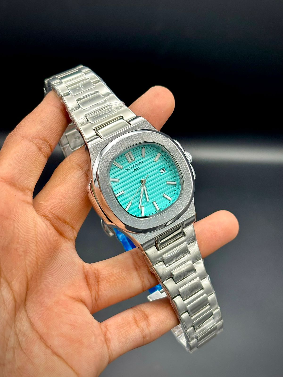 PTK All-Silver Luxury Sport Watch | Octagonal Bezel | Turquoise Tiffany Dial |
