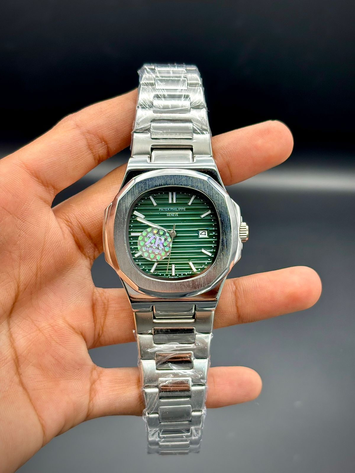 PTK Premium Steel Men’s Watch – Green Striped Dial | Horizontal Texture