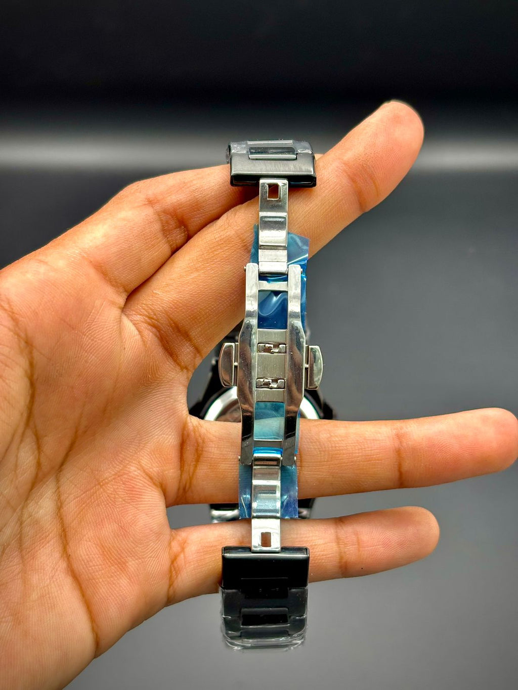 PTK Full Black Luxury Sport Watch | Octagonal Bezel | Black Striped Dial | Integrated Bracelet