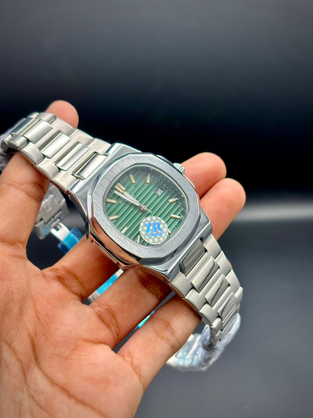PTK Premium Steel Men’s Watch – Green Striped Dial | Horizontal Texture