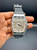 FKM Silver Tonneau Luxury Watch | White Art Deco Dial | Black Leather Strap