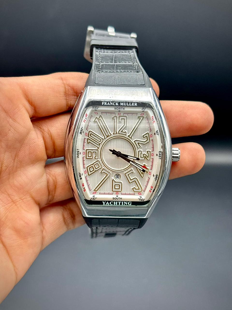 FKM Silver Tonneau Luxury Watch | White Art Deco Dial | Black Leather Strap