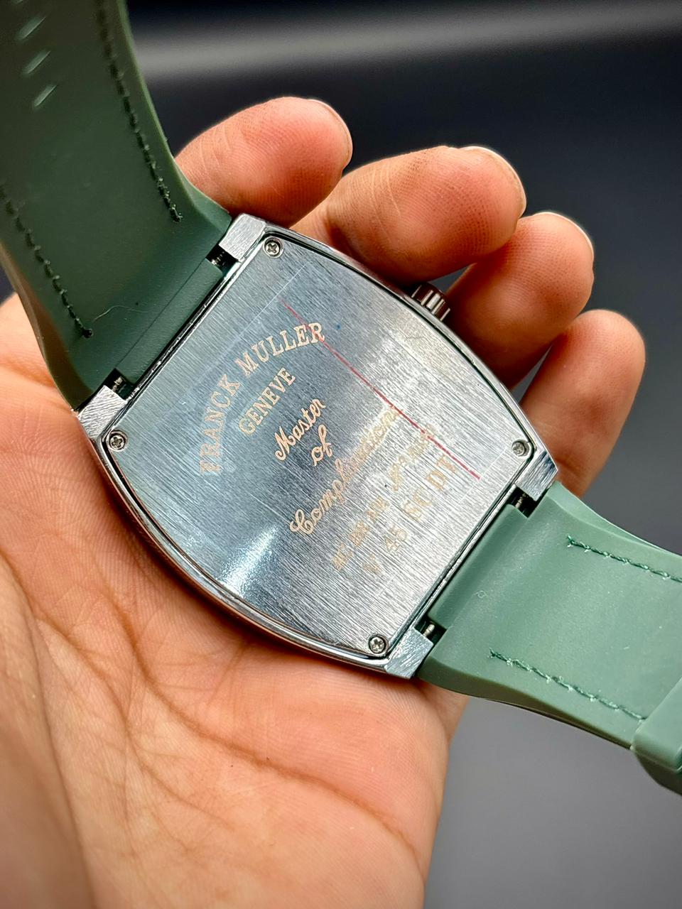 FKM Gold Tonneau Luxury Watch | Emerald Green Dial | White Art Deco Numerals | Leather Strap