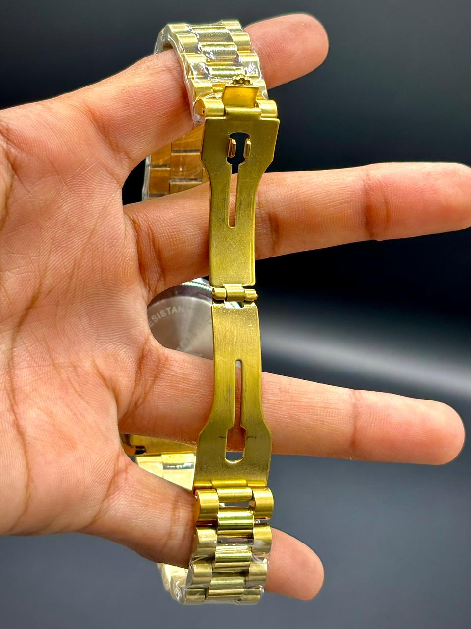 RLX Two-Tone Luxury Dress Watch | Gold Bezel | Green Gradient Dial | Crystal Hour Markers