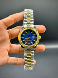 RLX Premium Steel & Gold Men’s Watch – Royal Blue Sunburst Dial | Magnified Date | Jubilee-Style Bracelet