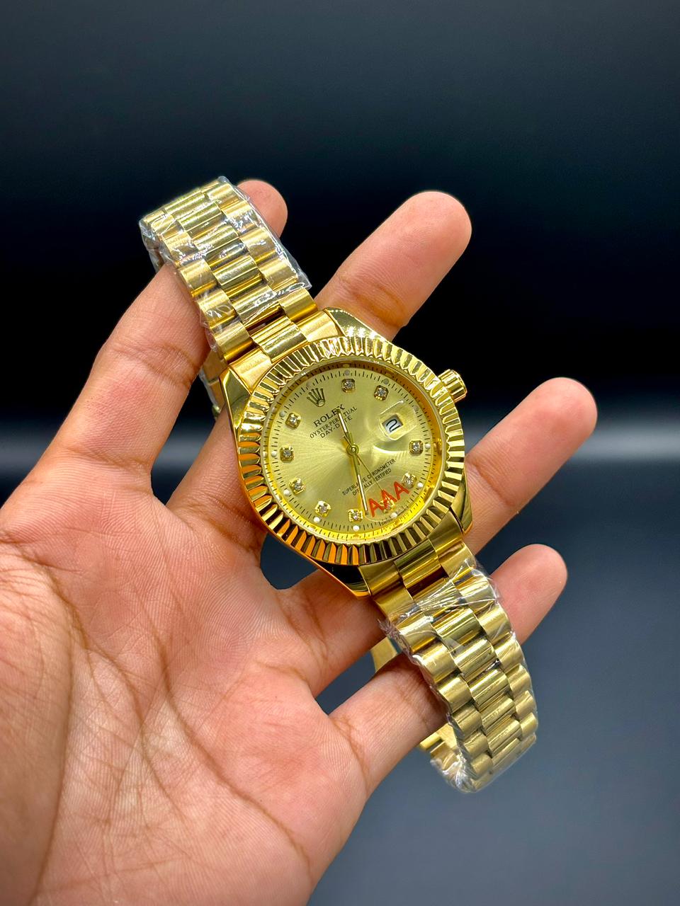 RLX Premium Gold-Tone Men’s Watch – Monochrome Gold | Magnified Date | Presidential-Style Bracelet