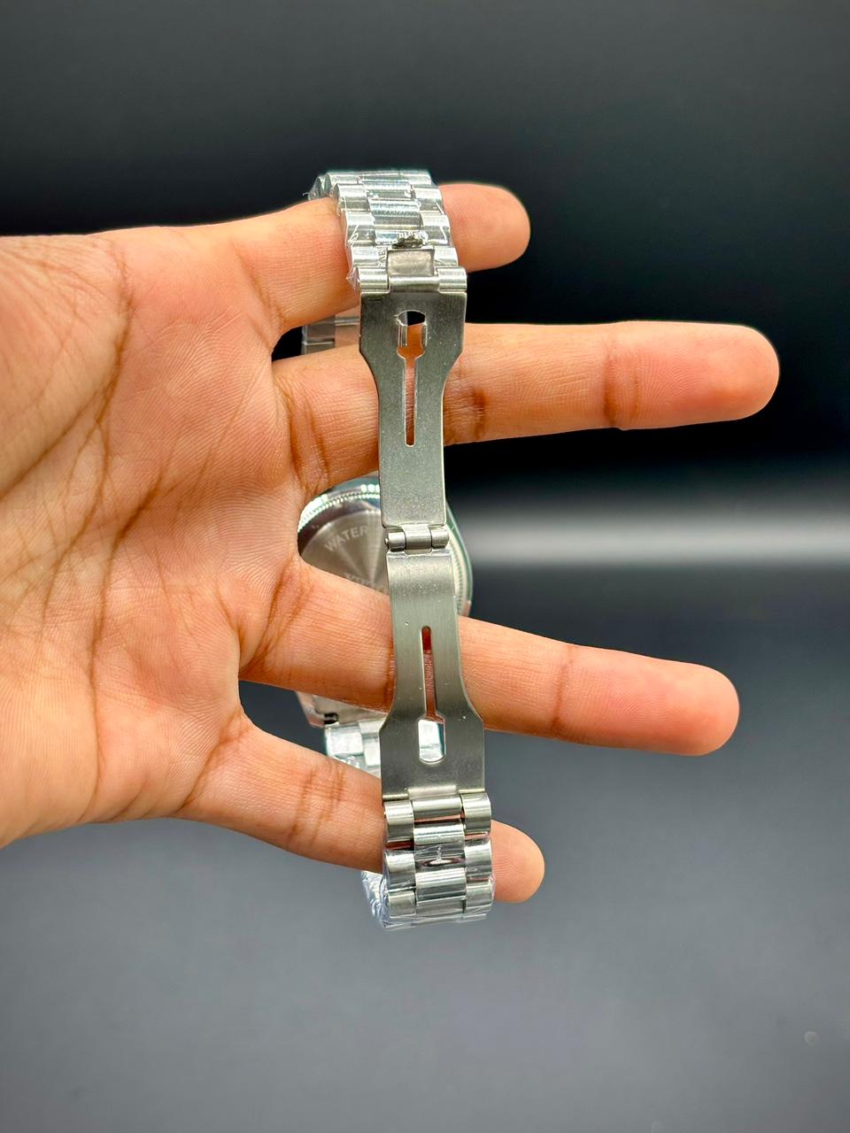 RLX Full Silver Luxury Dress Watch | Fluted Bezel | Silver Dial | Crystal Hour Markers