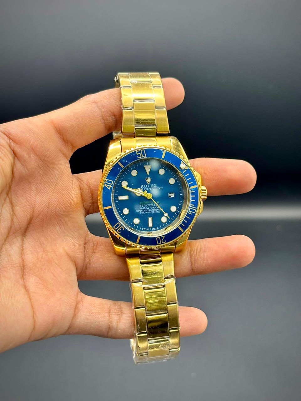 RLX Premium Gold Men’s Watch – Blue Dial | Minute Mark Bezel | Date Window