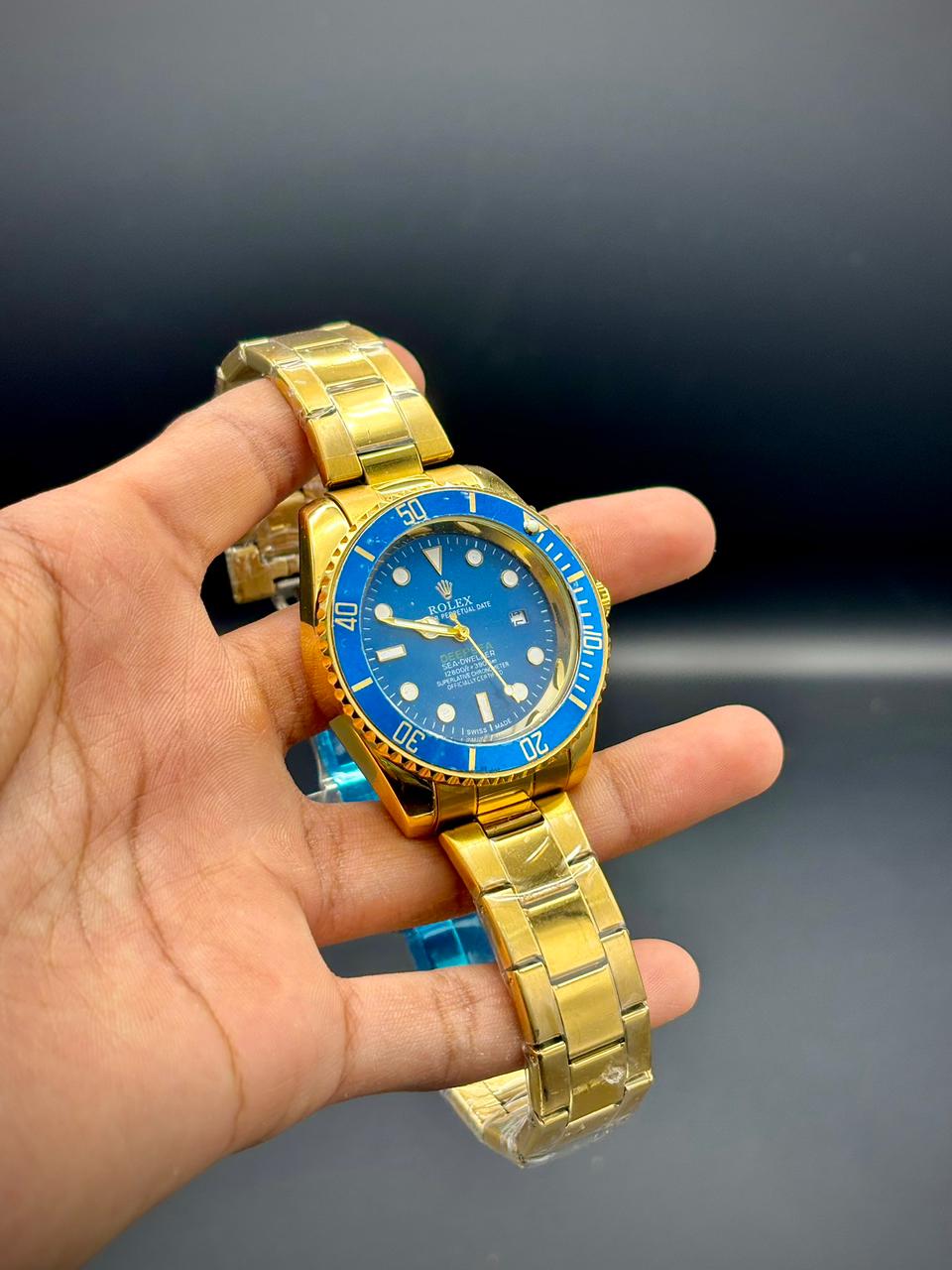 RLX Premium Gold Men’s Watch – Blue Dial | Minute Mark Bezel | Date Window