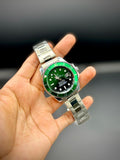 RLX All-Silver Luxury Dive Watch | Green Dial | Green Ceramic Bezel | Oyster Bracelet