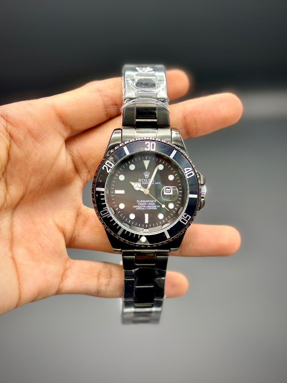 RLX Premium Black Steel Men’s Watch – Black Dial | Minute Mark Bezel | Date Window