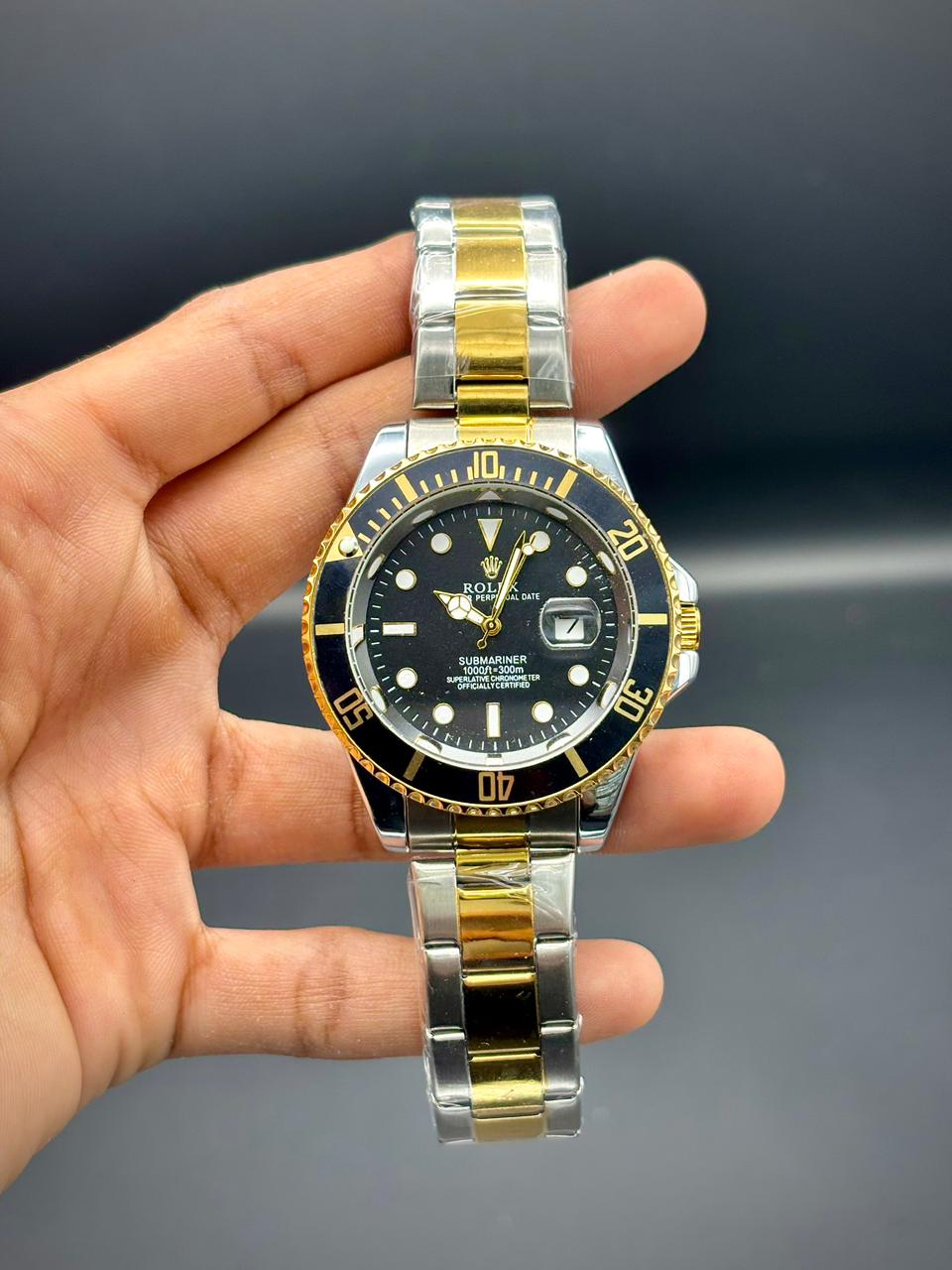 RLX Two-Tone Luxury Dive Watch | Black Dial | Gold Bezel | Oyster Bracelet