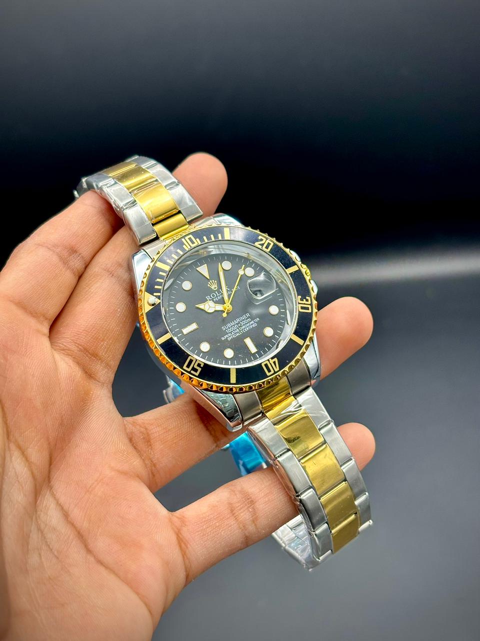 RLX Two-Tone Luxury Dive Watch | Black Dial | Gold Bezel | Oyster Bracelet