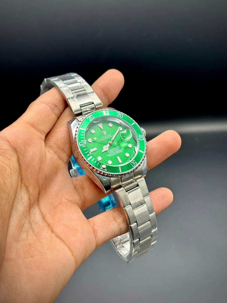 RLX All-Silver Luxury Dive Watch | Emerald Green Dial | Green Ceramic Bezel | Oyster Bracelet