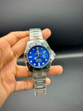 RLX Premium Steel Men’s Watch – Blue Dial | Dual-Time | Red GMT Hand | Date Window