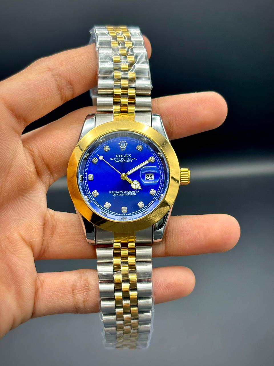 RLX Two-Tone Luxury Dress Watch | Royal Blue Dial | Diamond Markers | Jubilee Bracelet