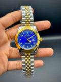 RLX Two-Tone Luxury Dress Watch | Royal Blue Dial | Diamond Markers | Jubilee Bracelet