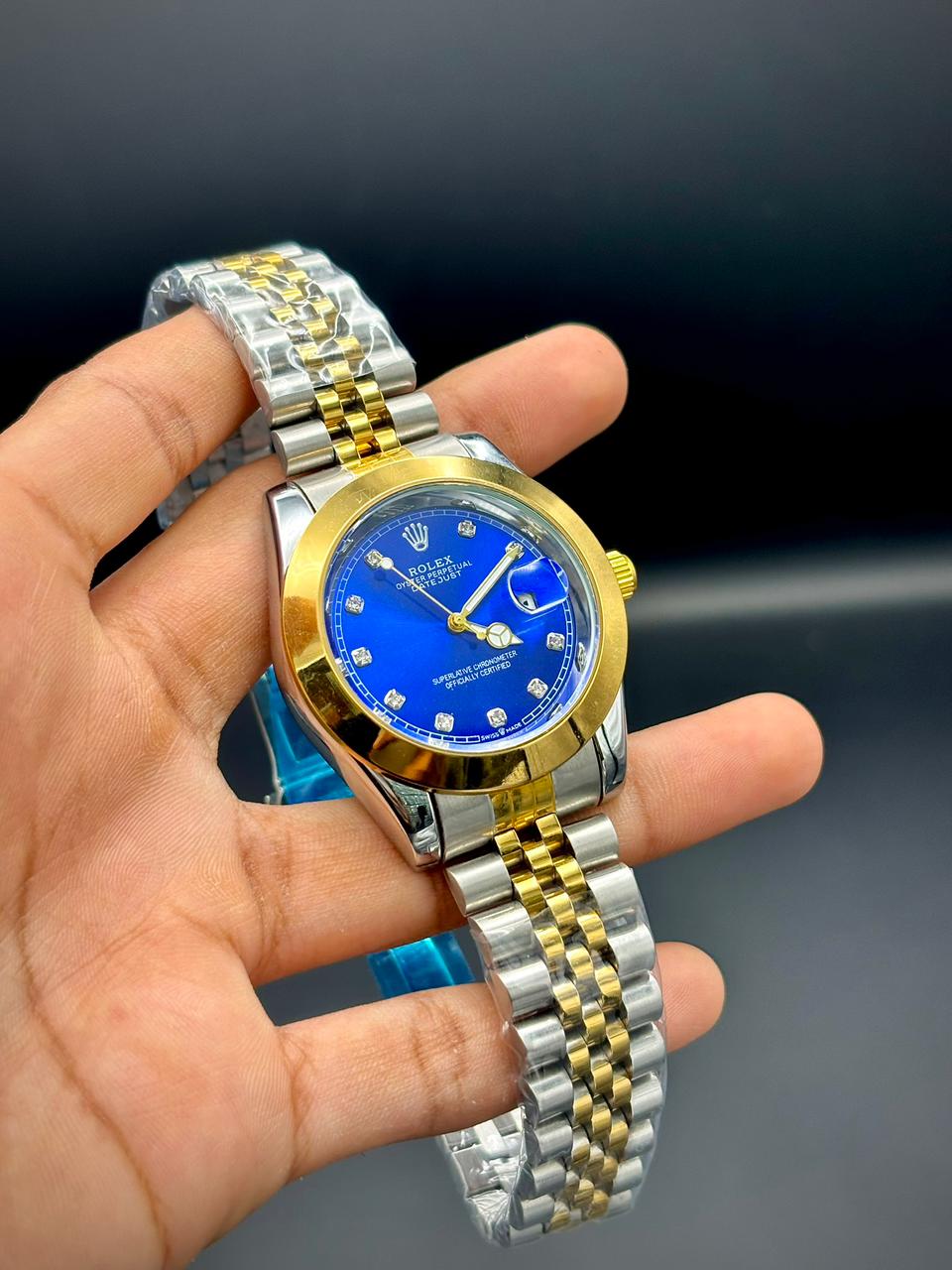 RLX Two-Tone Luxury Dress Watch | Royal Blue Dial | Diamond Markers | Jubilee Bracelet