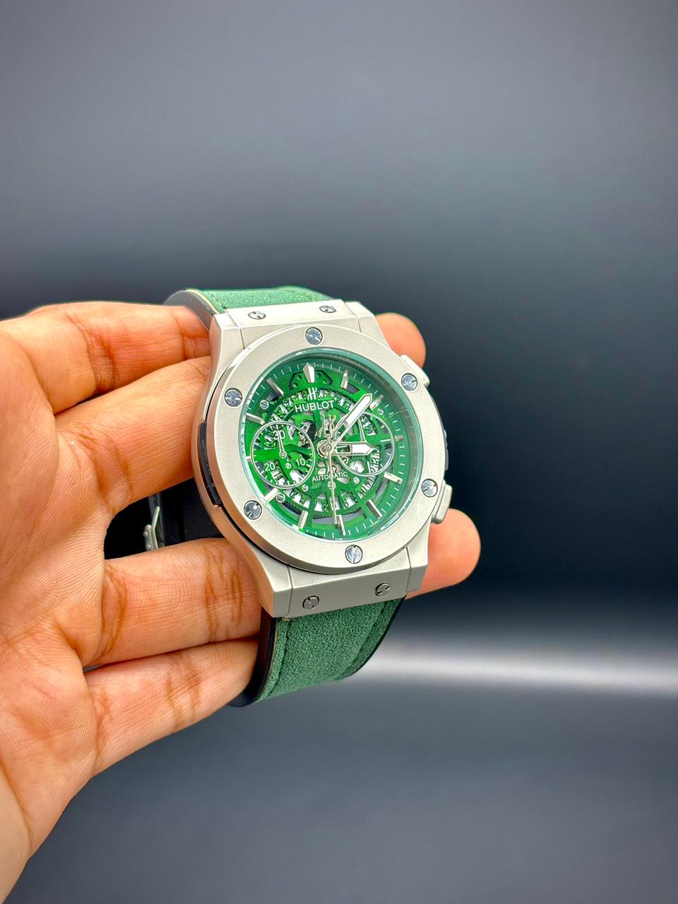 HB Emerald Fusion Chronograph | Green Skeleton Dial Silver Case