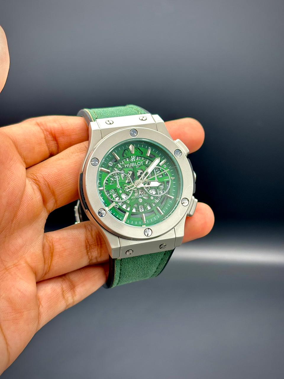 HB Emerald Fusion Chronograph | Green Skeleton Dial Silver Case