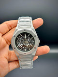 HB Full Silver Skeleton Chronograph | Premium Metal Strap Watch