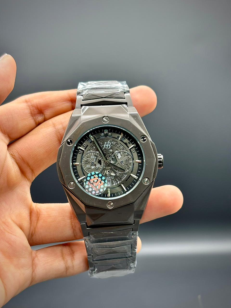 HB Phantom Diamond-Cut | Black & Silver Dual-Tone Chronograph