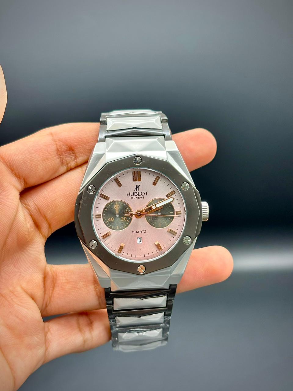 HB Rose Gold Octagon | Two-Tone Chronograph Faceted Watch