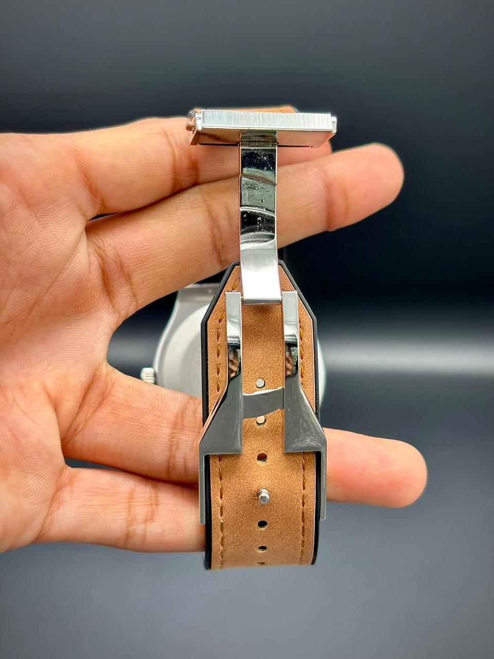 HB Classic Open Heart | Silver Case Brown Strap Skeleton Watch