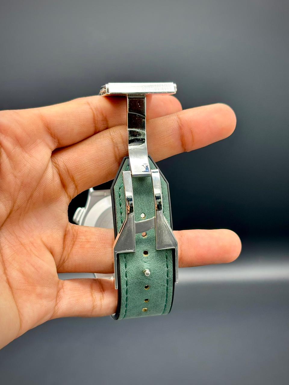 HB Fusion Green Masterpiece | Leather Strap Skeleton Window