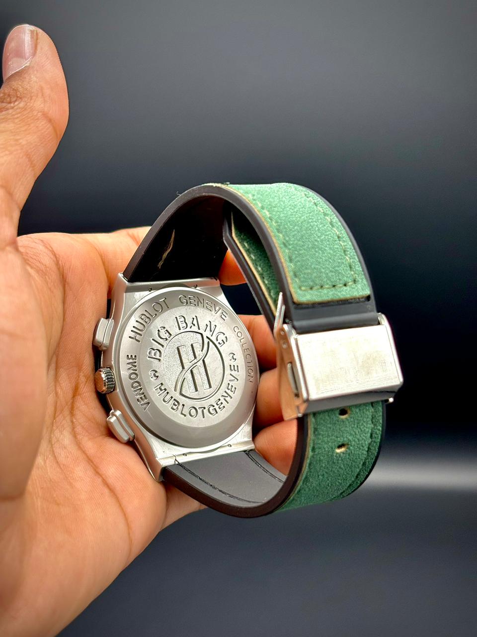 HB Fusion Green Masterpiece | Leather Strap Skeleton Window