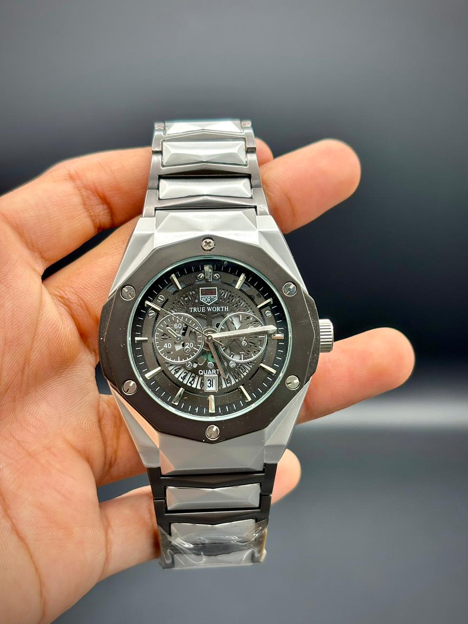 HB Phantom Diamond-Cut | Black & Silver Dual-Tone Chronograph