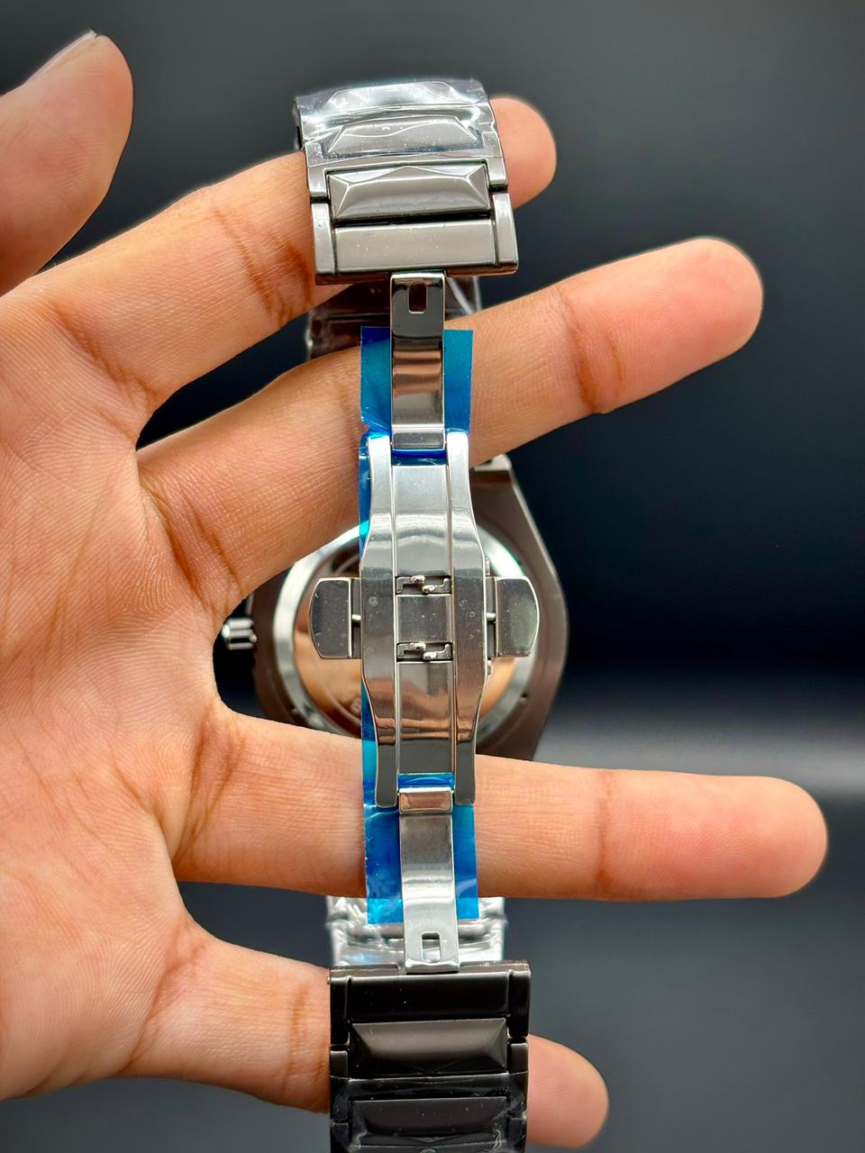 HB Royal Blue Square Chronograph | Silver Steel Bracelet Watch