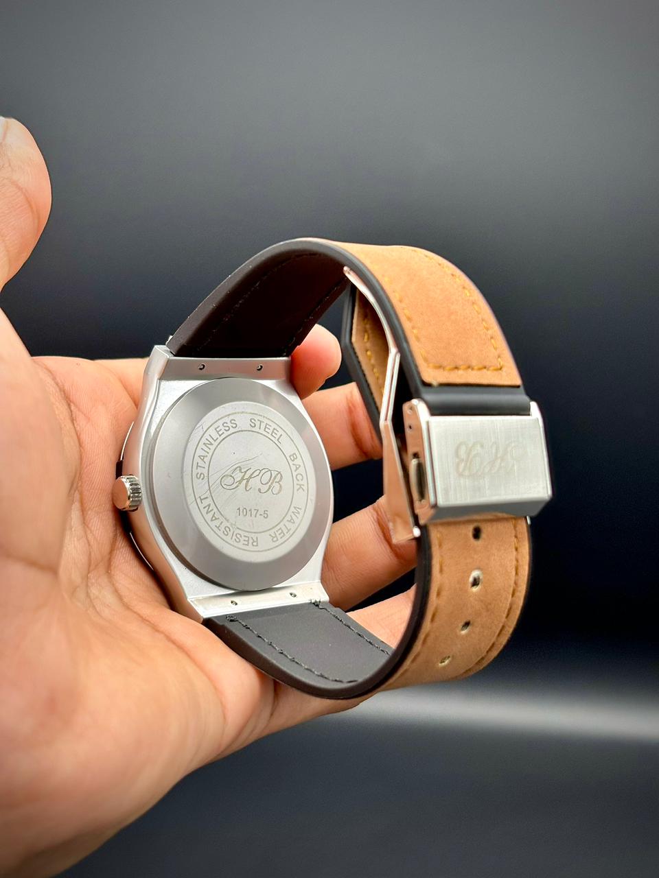HB Classic Open Heart | Silver Case Brown Strap Skeleton Watch