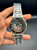 AP All-Silver Luxury Sport Watch | Octagon Bezel | Skeleton Dial | Chronograph